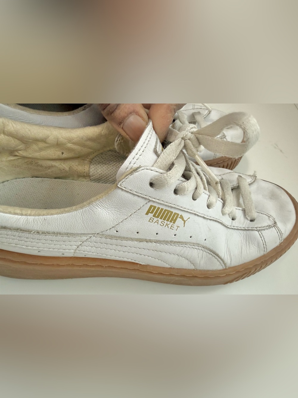 Puma White Leather Low-Top Sneaker with Brown Gum Platform - Picture 8 of 14